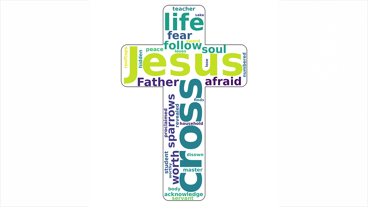 cross shaped word cloud of text
