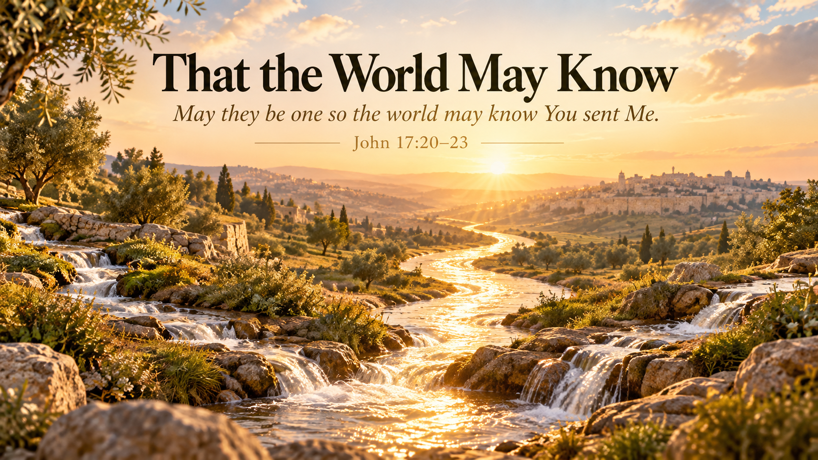 That the World May Know devotional image showing separate streams of light joining into one path, representing Jesus&rsquo; prayer for unity in John 17:20&ndash;23.